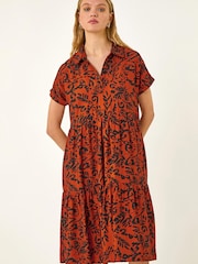 Roman Red Leaf Print Collared Smock Dress - Image 1 of 5