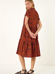 Roman Red Leaf Print Collared Smock Dress - Image 3 of 5
