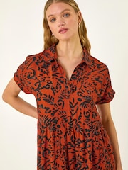Roman Red Leaf Print Collared Smock Dress - Image 4 of 5