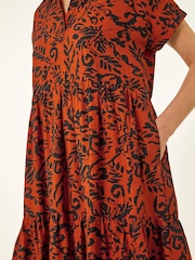 Roman Red Leaf Print Collared Smock Dress - Image 5 of 5