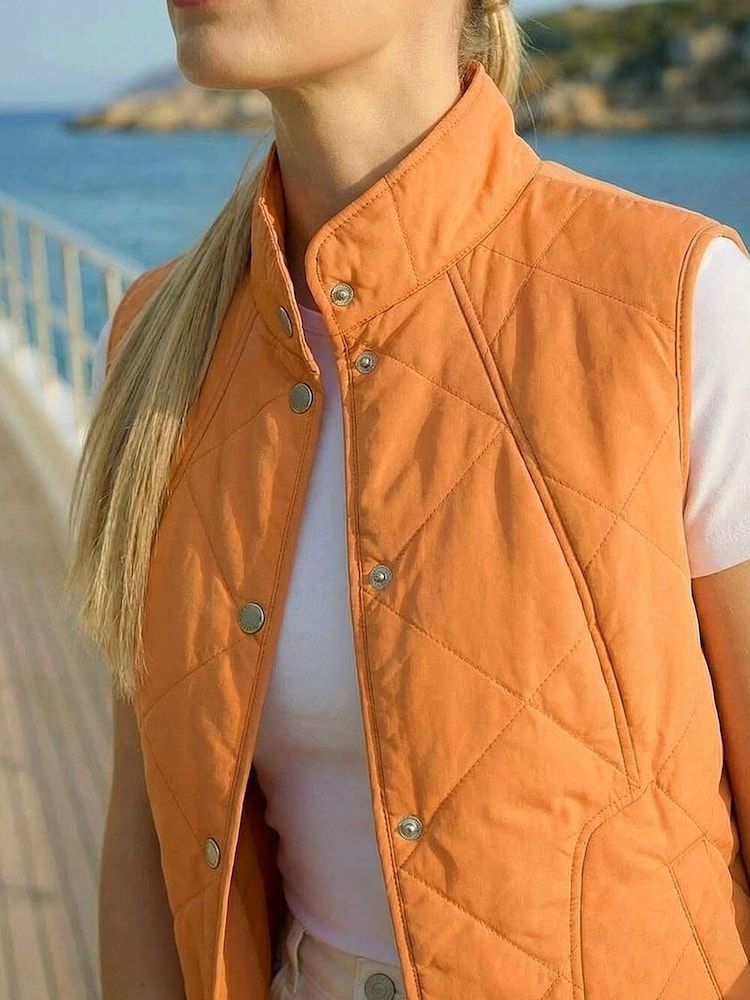 Roman Orange Diamond Quilted Funnel Neck Gilet - Image 4 of 4
