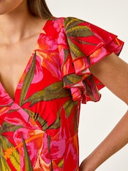 Roman Red Leaf Print Frill Midi Dress - Image 5 of 5