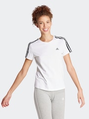 adidas White 100% Cotton Sportswear Essentials Slim 3-Stripes T-Shirt - Image 1 of 7