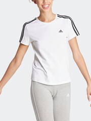 adidas White 100% Cotton Sportswear Essentials Slim 3-Stripes T-Shirt - Image 2 of 7