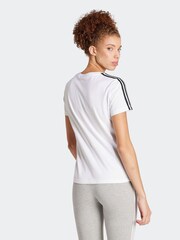 adidas White 100% Cotton Sportswear Essentials Slim 3-Stripes T-Shirt - Image 3 of 7
