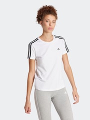 adidas White 100% Cotton Sportswear Essentials Slim 3-Stripes T-Shirt - Image 4 of 7