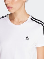 adidas White 100% Cotton Sportswear Essentials Slim 3-Stripes T-Shirt - Image 5 of 7