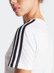 adidas White 100% Cotton Sportswear Essentials Slim 3-Stripes T-Shirt - Image 6 of 7