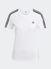adidas White 100% Cotton Sportswear Essentials Slim 3-Stripes T-Shirt - Image 7 of 7