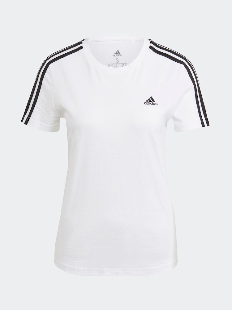 adidas White 100% Cotton Sportswear Essentials Slim 3-Stripes T-Shirt - Image 7 of 7