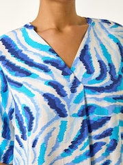 Roman Blue Animal Print Pleated Tunic Top - Image 4 of 5