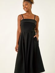 Roman Black Bardot Scuba Midi Dress - Image 1 of 5