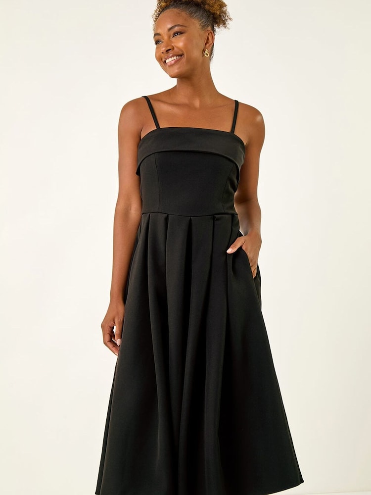 Roman Black Bardot Scuba Midi Dress - Image 1 of 5