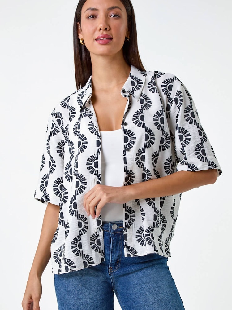 Roman Geometric Print Button Shirt - Imagen 1 de 5