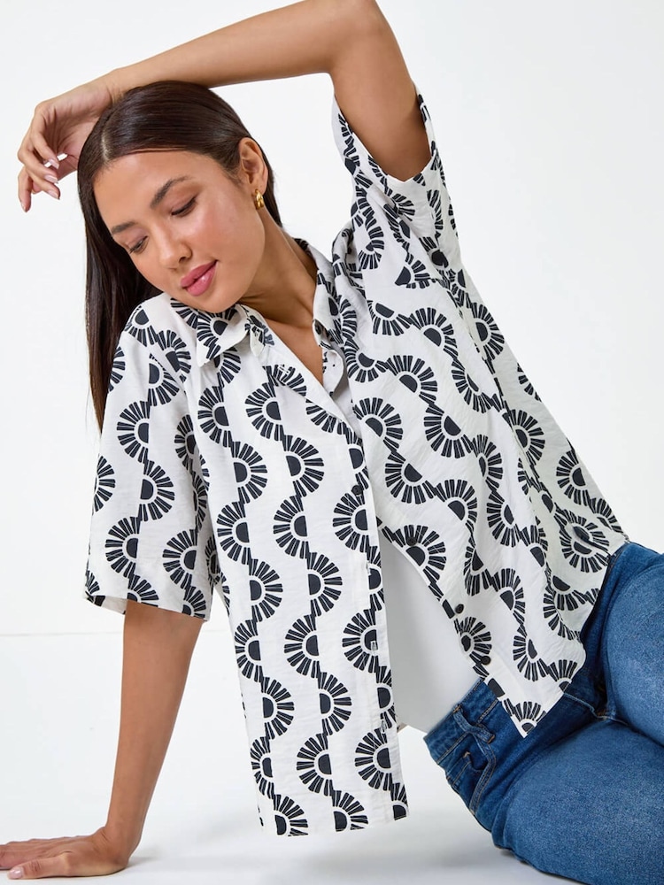 Roman Geometric Print Button Shirt - Imagen 2 de 5