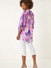 Roman Purple Blurred Print Frill Blouse - Image 2 of 5