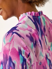 Roman Purple Blurred Print Frill Blouse - Image 4 of 5