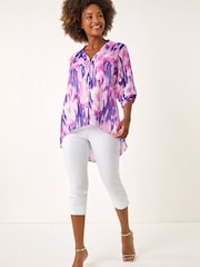Roman Purple Blurred Print Frill Blouse - Image 5 of 5