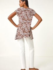 Roman Brown Animal Print Hanky Hem Stretch Top - Image 3 of 5