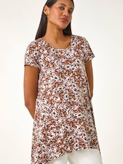 Roman Brown Animal Print Hanky Hem Stretch Top - Image 4 of 5