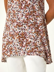 Roman Brown Animal Print Hanky Hem Stretch Top - Image 5 of 5