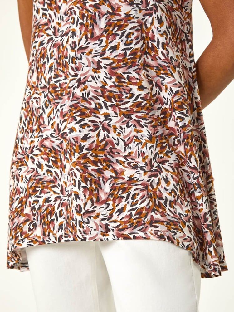 Roman Brown Animal Print Hanky Hem Stretch Top - Image 5 of 5