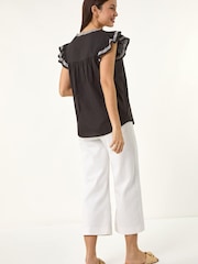 Roman Black Embroidered Tie Front Top - Image 3 of 5