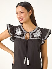 Roman Black Embroidered Tie Front Top - Image 4 of 5