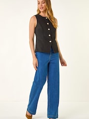 Roman Black Boucle Stretch Waistcoat - Image 2 of 5