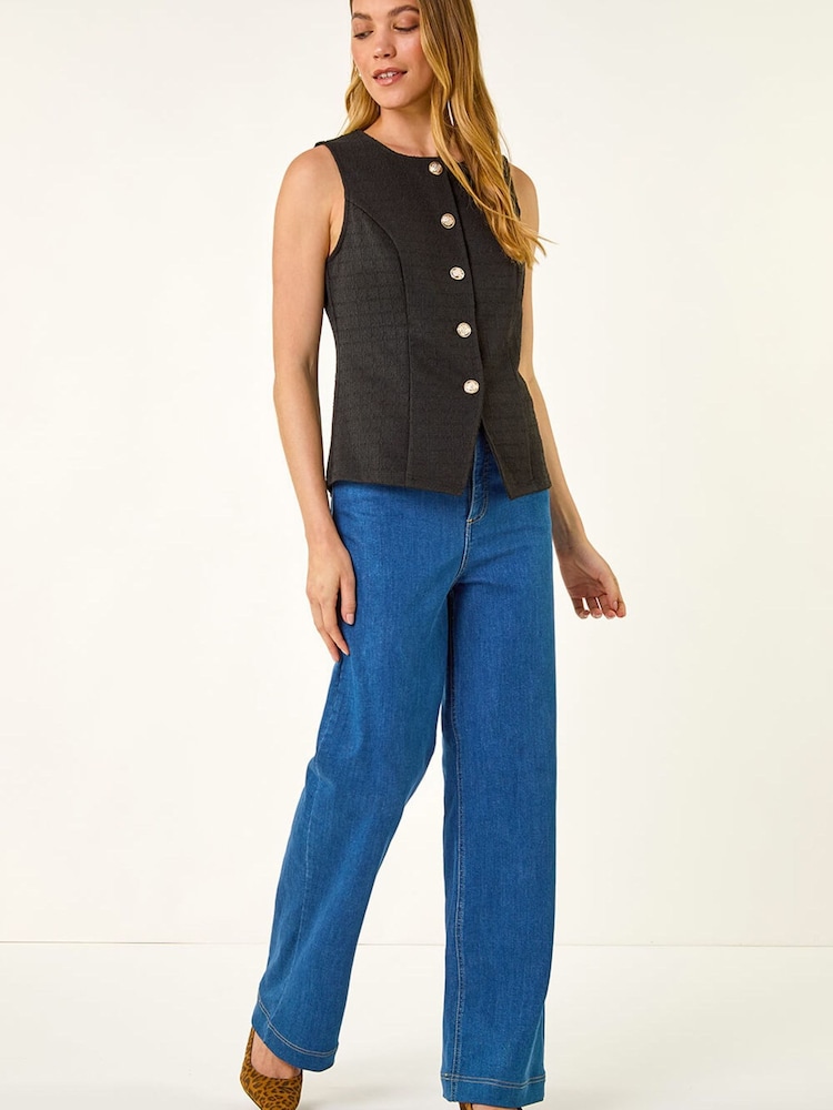 Roman Black Boucle Stretch Waistcoat - Image 2 of 5