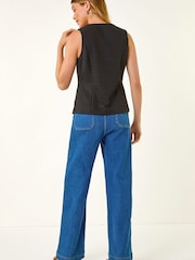 Roman Black Boucle Stretch Waistcoat - Image 3 of 5