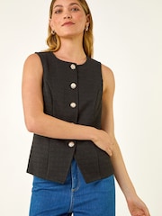 Roman Black Boucle Stretch Waistcoat - Image 4 of 5