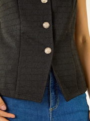 Roman Black Boucle Stretch Waistcoat - Image 5 of 5