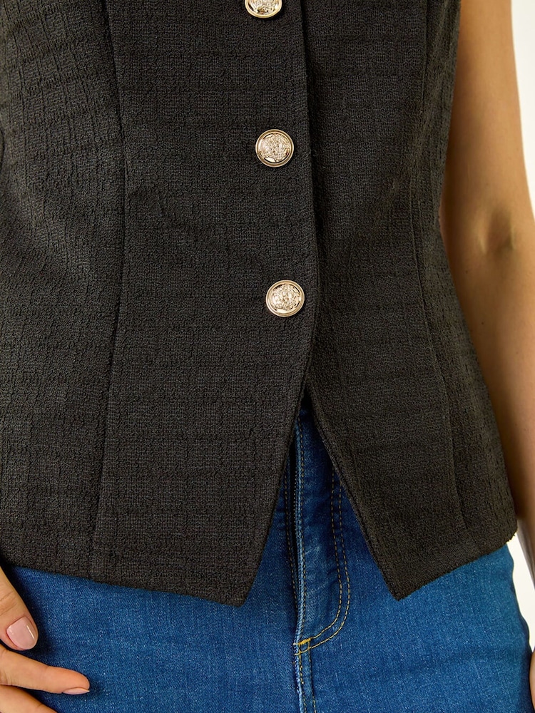 Roman Black Boucle Stretch Waistcoat - Image 5 of 5