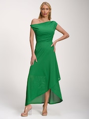 Jolie Moi Green Textured Asymmetric One Shoulder Maxi Dress - Image 1 of 6