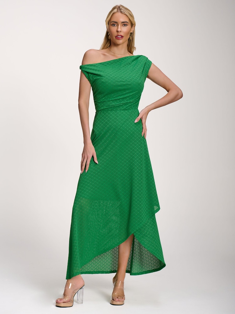 Jolie Moi Green Textured Asymmetric One Shoulder Maxi Dress - Image 1 of 6 Jolie Moi Green Textured Asymmetric One Shoulder Maxi Dress - Image 1 of 6
