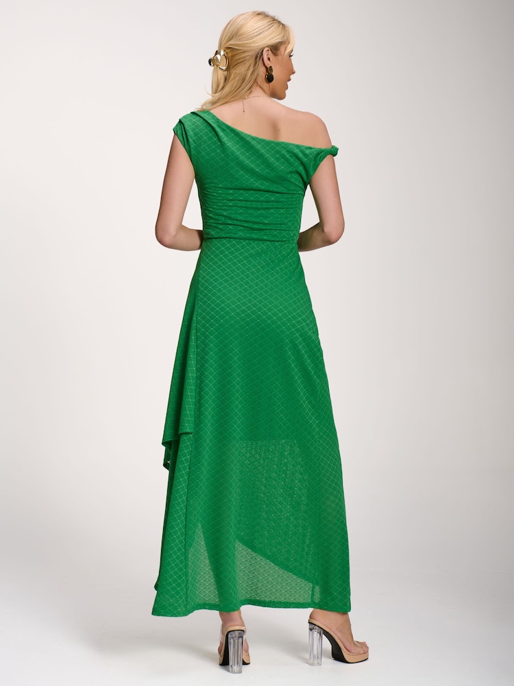 Jolie Moi Green Textured Asymmetric One Shoulder Maxi Dress - Image 2 of 6 Jolie Moi Green Textured Asymmetric One Shoulder Maxi Dress - Image 2 of 6