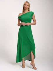 Jolie Moi Green Textured Asymmetric One Shoulder Maxi Dress - Image 3 of 6