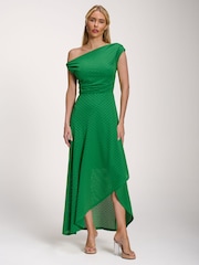 Jolie Moi Green Textured Asymmetric One Shoulder Maxi Dress - Image 6 of 6