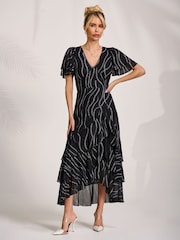 Jolie Moi Black Angel Sleeve Mesh Midaxi Dress - Image 4 of 6
