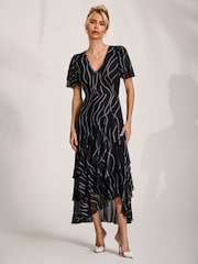 Jolie Moi Black Angel Sleeve Mesh Midaxi Dress - Image 6 of 6