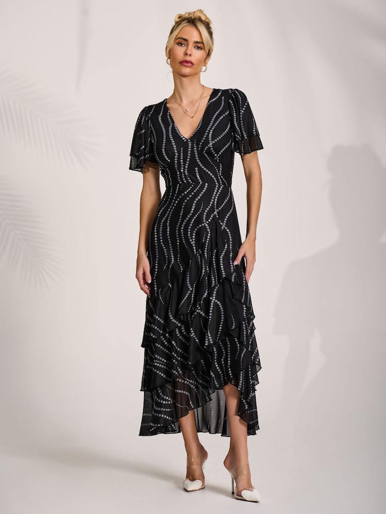 Jolie Moi Black Angel Sleeve Mesh Midaxi Dress - Image 6 of 6