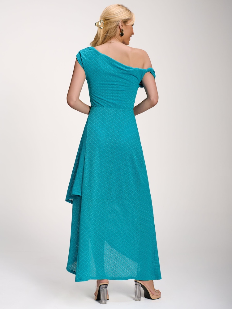 Jolie Moi Blue Textured Asymmetric One Shoulder Maxi Dress - Image 2 of 6 Jolie Moi Blue Textured Asymmetric One Shoulder Maxi Dress - Image 2 of 6