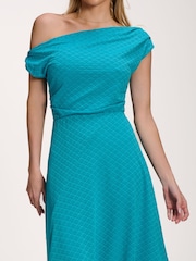 Jolie Moi Blue Textured Asymmetric One Shoulder Maxi Dress - Image 6 of 6
