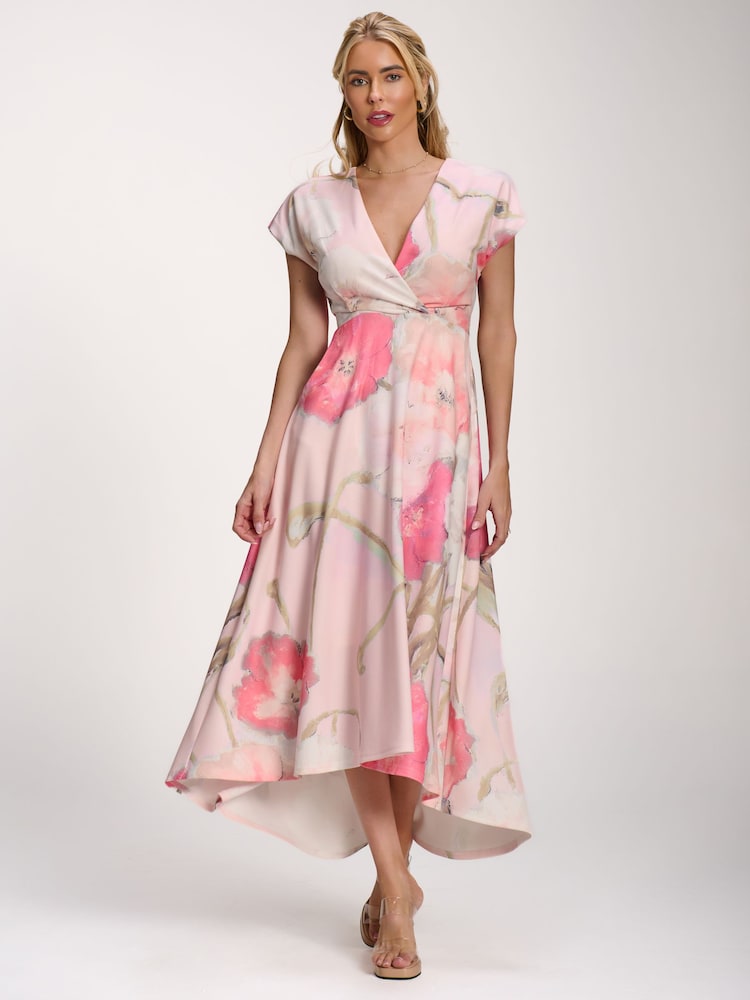 Jolie Moi Pink Printed Scuba Dipped Hem Midi Dress - Image 6 of 6 Jolie Moi Pink Printed Scuba Dipped Hem Midi Dress - Image 6 of 6