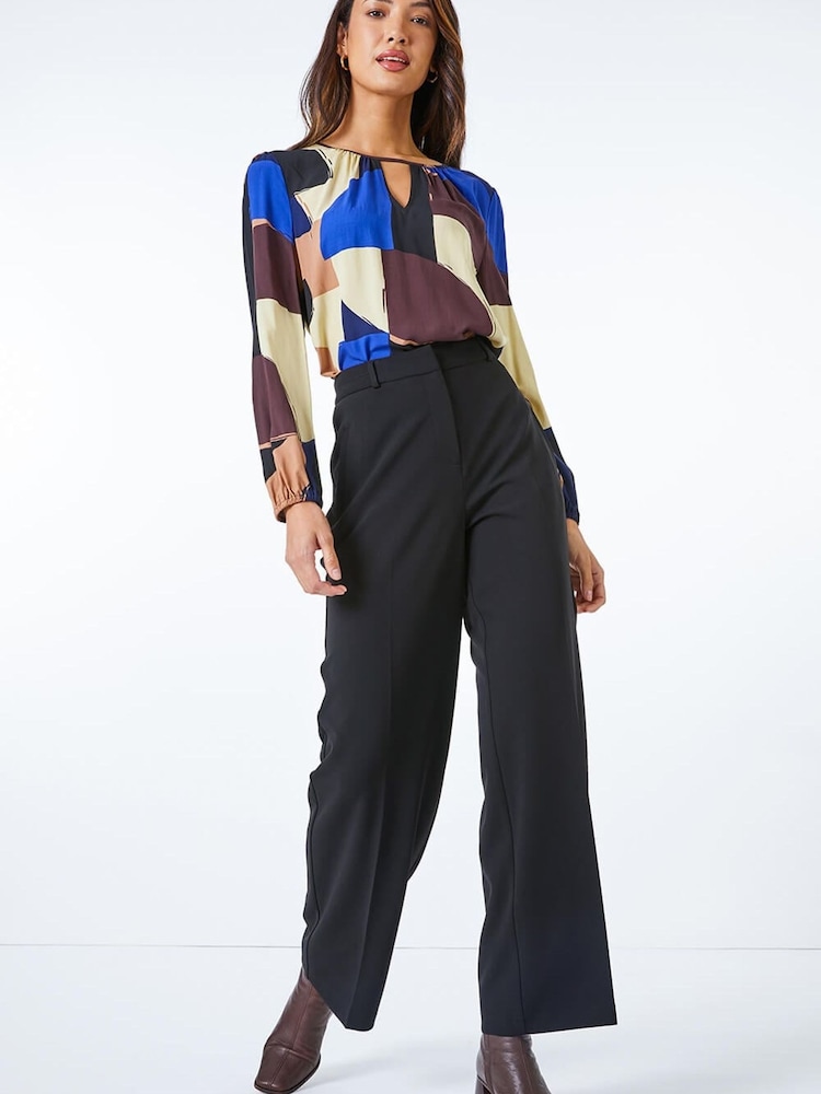 Roman Black Long Wide Leg Stretch Trousers - Image 2 of 5 Roman Black Long Wide Leg Stretch Trousers - Image 2 of 5