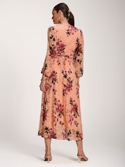 Jolie Moi Orange Long Sleeve Printed Lace Midaxi Dress - Image 2 of 6