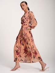 Jolie Moi Orange Long Sleeve Printed Lace Midaxi Dress - Image 5 of 6