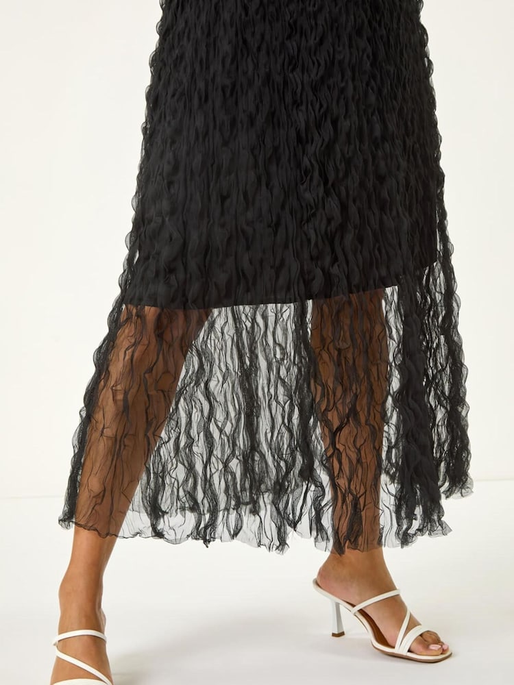 Roman Black Textured Mesh Skirt - Image 1 of 5 Roman Black Textured Mesh Skirt - Image 1 of 5