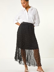 Roman Black Textured Mesh Skirt - Image 3 of 5